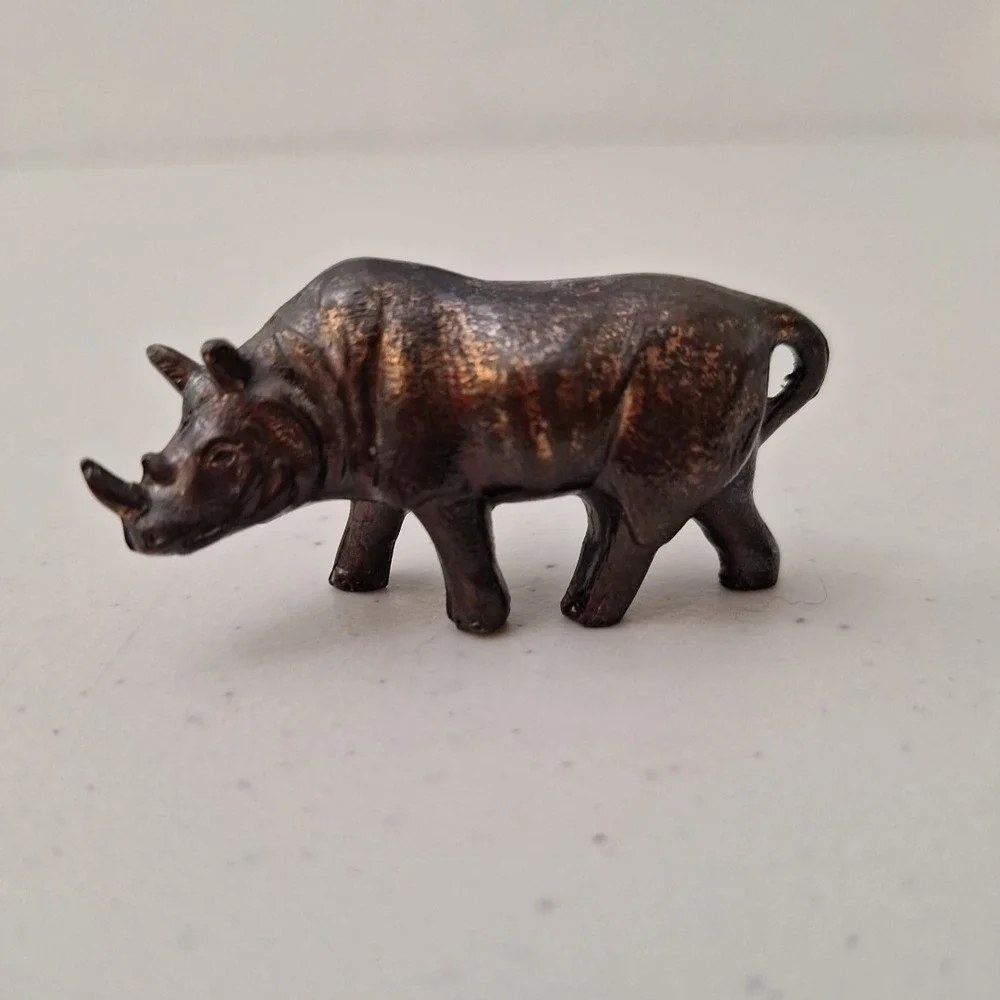 Early Antique Brass Rhinoceros Figure Miniature 2.75